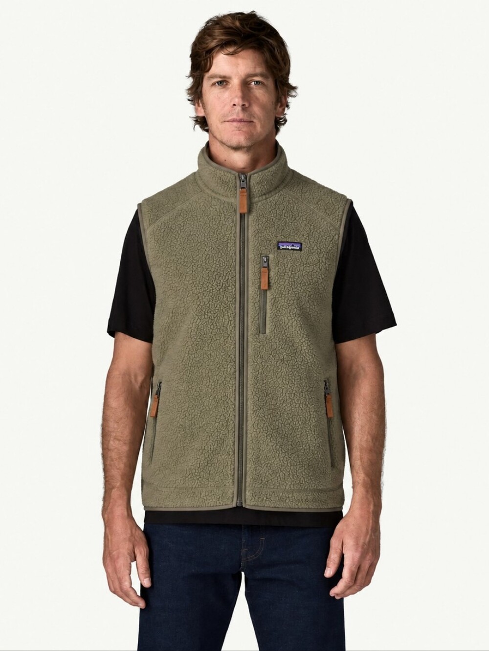 Patagonia Men's Retro Pile Fleece Vest Style 22821 Size XL Green Tan Full Zipper